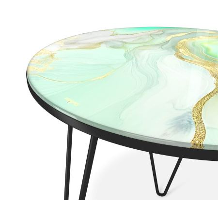 Стол журнальный Sheffilton SHT-CT27 стекло/ металл SHT- СЖ8 лазурно голубой/черный муар